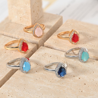Bague Cœur Goutte d'Eau Bohème Rétro avec Pierre de Naissance, Plaqué Or, Design Halo, Bijou Polyvalent et Tendance, Anillo De Gota De Agua