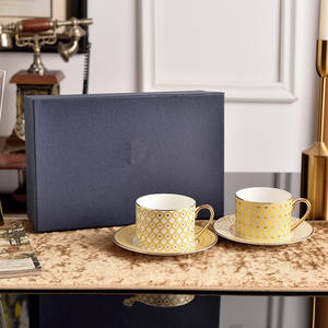 Tasse à café et soucoupe en porcelaine osseuse bleu royal STAR plaquée or, tasse à thé de l'après-midi - Product Image 2