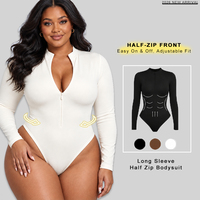 Vente en gros – Nouvelle collection Automne Hiver 2026 – Bodysuit sculptant pour femme à manches longues, demi-zip, col montant, contrôle du ventre, coupe ajustée, effet amincissant