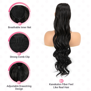 Cola de Caballo Sintética Kanekalon Futura al por Mayor, Postizo de Cabello Ondulado Suelto con Cordón, Extensión de Cola de Caballo para Mujer - Product Image 3