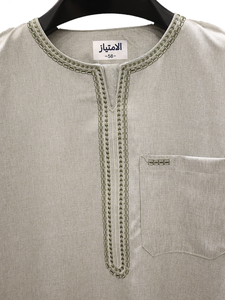 <b>Men's</b> Cotton <b>Thobe</b> Casual Maxi Dress Round Neck Short Sleeve Solid Color Breathable Loose Fit Daily Wear Middle East Style - Product Image 3