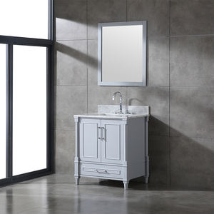 Meuble-lavabo autoportant en bois massif de style ferme moderne avec miroir encadré inclus, résistant à l'eau et écologique, idéal pour appartement - Product Image 2
