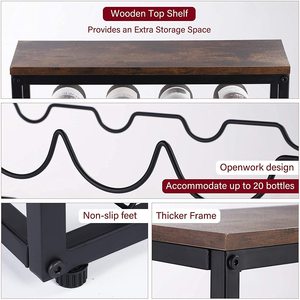 Industrial Metal Wine Rack 5-Tier Storage Holder with Wooden <b>Top</b> for Living Room Beverage Display - Product Image 4