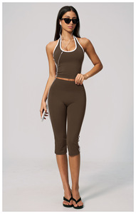 Top sportivo da donna con scollo a U e schiena scavata, imbottito, con bordo a contrasto, per yoga e allenamento, anti-shock - Product Image 5