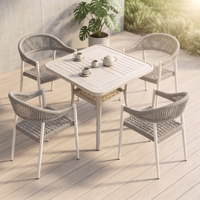 Ensemble de salle à manger d'extérieur pour 4 personnes, table en aluminium 5 pièces et chaises en rotin tressé, mobilier de jardin imperméable, résistant au soleil et à la rouille