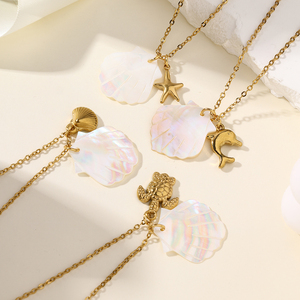 Venta al por mayor de delicados delfines tortugas estrella de mar colgante collares de acero inoxidable para mujeres joyería regalo - Product Image 3