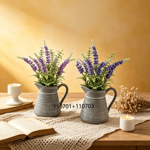 Plante <span class=keywords><strong>de</strong></span> lavande artificielle réaliste dans une jarre en céramique, fausse lavande violette avec feuillage vert pour la décoration <span class=keywords><strong>de</strong></span> la maison, <span class=keywords><strong>de</strong></span> la cuisine et du salon - Product Image 1
