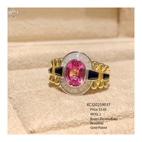 Bague vintage italienne plaquée or 18 carats, taille ajustable, pour femme, ellipse, zircon, cuivre, rubis, mariage, fiançailles, cadeau de fête