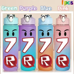 Botella Robloxs A-Z de 750 ml, gran capacidad, diseño de letras de videojuegos, para ejercicio al aire libre, color degradado, vaso de agua con pajita de plástico, vaso de plástico para beber. - Product Image 5