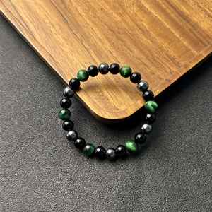 Pulsera de Piedras Naturales para Hombre, Cristal Negro, Piedra de Ojo de Tigre, Obsidiana, Pulsera de Cuentas de Moda - Product Image 3