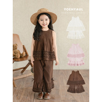 Ensemble 2 pièces pour bébé fille YOEHYAUL X5173, débardeur sans manches et pantalon, avec volants, uni, tendance été pour tout-petits