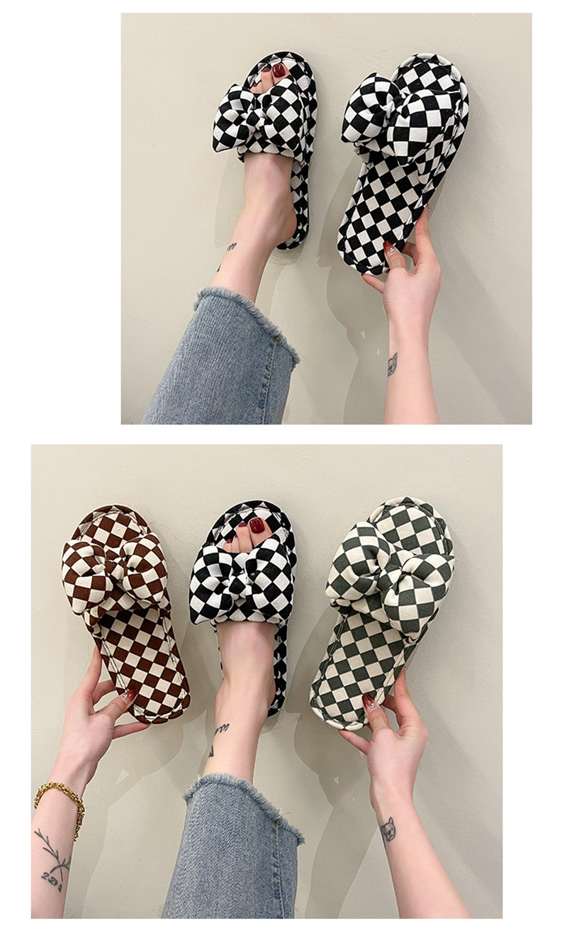 2023 Checkerboard Cross Thick Soft Cotton Slippers Outdoor Fashion Ringer Slippers House Shoes