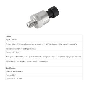 Capteur de pression Walfront 100 Psi en acier inoxydable 316 1/8 NPT pour huile, carburant, air, eau - Product Image 5