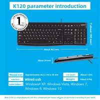 Clavier filaire USB K120 de taille standard, officiel et phare, Plug and Play pour bureau, maison, ordinateur portable et ordinateur de bureau