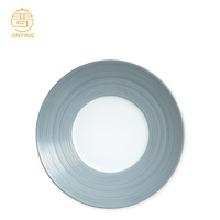 Service de table en porcelaine de luxe haut de gamme, assiette plate en céramique avec bordure large dorée en porcelaine fine