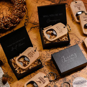 فتاحةزجاجة خشبية مخصصة لرفقاء العريس الزفاف هدية أفضل هدية عمل من فتاحةسلسلة مفاتيح خشبية - Product Image 5