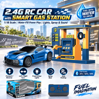 Voiture télécommandée 2,4 GHz avec station de ravitaillement, voitures de course RC à essence avec effet de fumée, son et lumières LED pour enfants