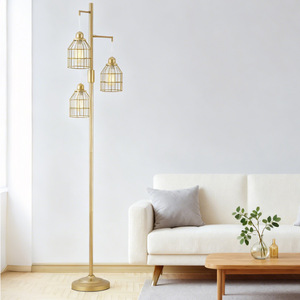 Industrial Brass Floor <b>Lamp</b> 3 Heads Adjustable Height LED Lighting For Living Room Bedroom <b>Office</b> Decor - Product Image 2