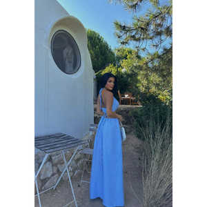 Vestido Largo Floral Vintage Azul Anda, Elegante y Dulce, Talla XL para Mujer, Vestido de Fiesta de Alta Calidad con Escote Pronunciado para Otoño, Fiestas y Clubs - Product Image 1