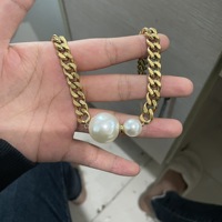 Collier personnalisé à la mode européenne américaine Grandes petites perles Connectées Chaîne à maillons en acier inoxydable plaqué or INS