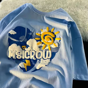 Camiseta Oversize de Alta Calidad con Estampado Puff Personalizado, Unisex, Estilo Urbano, Algodón Grueso, para Hombre, Tejido de Punto - Product Image 2