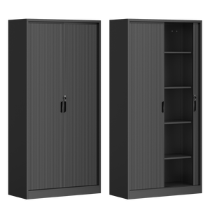 Promotion : Armoire de classement métallique moderne noire à 2 portes coulissantes à volets roulants en acier - Product Image 1