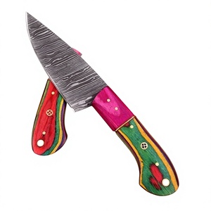 Ensemble de couteaux de chef 5 pièces lame en acier damas couteaux de cuisine orientation de la main réglable poignées en bois Pakka finition cuir brossé - Product Image 1