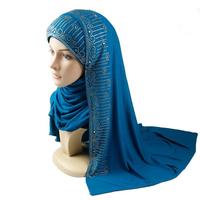 Großhandel Dubai Muslimischer Schal Damen Hijab mit Steinperlen Baumwoll-Jersey Hijab Stola Schal Pashmina
