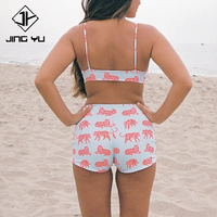 Op maat gemaakte speelse stranddierenprint knoop bikini met vier hoeken, hoogwaardige gerecyclede nylon bikini's strandkleding