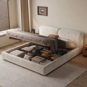 <span class=keywords><strong>Letto</strong></span> <span class=keywords><strong>matrimoniale</strong></span> moderno imbottito in <span class=keywords><strong>tessuto</strong></span> microfibra effetto neve, design a blocco di tofu, con contenitore, per camera da <span class=keywords><strong>letto</strong></span> padronale - Product Image 3