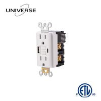 Prise murale combinée blanche homologuée ETL 15A avec GFCI, auto-test et chargeur USB (Type-A + Type-C) 5V/4.8A