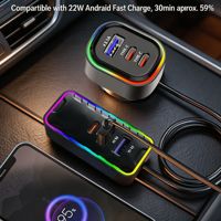 KC-10 Pengisi Daya Mobil Ekspansi Depan/Belakang Multi Port USB Tipe-C/7 Lampu Ambient RGB Warna-warni Pengisian Daya QC/Adaptor Daya Pengisian Daya PD