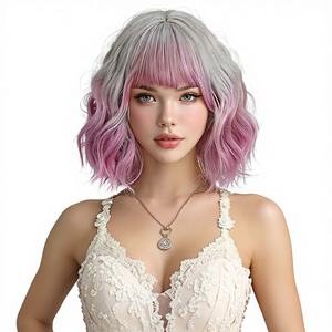 วิกผมบ๊อ<span class=keywords><strong>บ</strong></span>หยิกสั้น 12 นิ้ว <span class=keywords><strong>สี</strong></span>ชมพูอมเบอร์ พร้อมหน้าม้า ผมนุ่ม สำหรับผู้หญิง ใช้ในงานปาร์ตี้หรือในชีวิตประจำวัน - Product Image 1