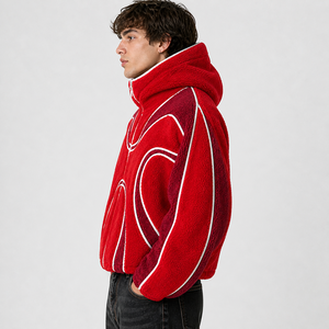 <span class=keywords><strong>Sweat</strong></span> à <span class=keywords><strong>capuche</strong></span> oversize vierge Y2K 600 g/m² Techwear pour <span class=keywords><strong>homme</strong></span> en molleton épais rouge <span class=keywords><strong>bordeaux</strong></span> avec fermeture éclair et blocs de couleur - Product Image 3