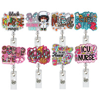 Porte-badge d'infirmière rétractable en acrylique scintillant A-028, vente chaude, avec rotation à 360° °   Clip de ceinture rotatif en forme d'alligator, cadeau de vacances