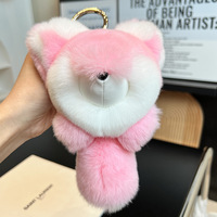 Véritable fourrure de lapin Rex 23cm renard peluche sac à dos pendentif mignon peluche renard dessin animé poupée charme boule de fourrure femme sac pendentif décoration