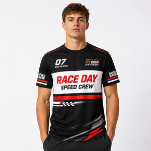 Camiseta gráfica de carreras para hombre, camiseta de deportes de motor con estampado de bandera a cuadros, ropa informal de calle, camiseta para el día de la carrera - Product Image 1