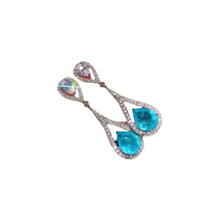 Pendientes Colgantes de Cobre Ecológico con Baño de Plata y Zirconia Azul en Forma de Pera de 8*10mm, Estilo Vintage, para Uso Diario Femenino - Product Image 2