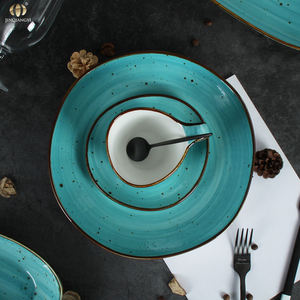 Juego de <span class=keywords><strong>Vajilla</strong></span> de Cerámica Pintada a Mano Estilo Retro JQY con Platos, Tazones y Tazas, <span class=keywords><strong>Vajilla</strong></span> de <span class=keywords><strong>Porcelana</strong></span> Esmaltada en <span class=keywords><strong>Turquesa</strong></span> - Product Image 2