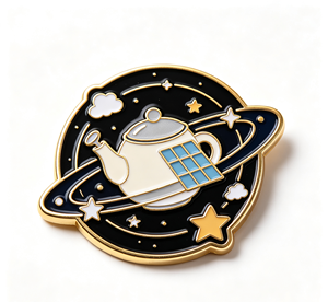 Pin de metal esmaltado con diseño de tetera y planeta, broche artesanal con temática espacial y de té, regalo decorativo - Product Image 1