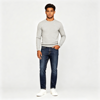 Jeans slim fit pour homme, denim en coton délavé foncé, cinq poches, classique, décontracté, pour tous les jours, avec rivets