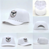 Casquettes de baseball perforées au laser blanches vintage OEM de haute qualité avec patchs PVC personnalisés et logo brodé – Chapeau de golf