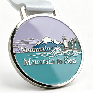 Custom Metal Medal with Lighthouse & Mountain Design 3D Enamelled UV Printed Ribbon for Hiking/Running Events - Product Image 3