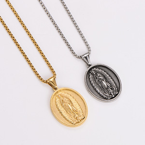 Collar de Moda con Colgante Religioso de Nuestra Señora de Guadalupe, Estilo Vintage, de Piedra Natural Fundida en Color Rosa, de Cobre, al por Mayor - Product Image 5