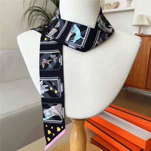 Pañuelo de seda 100% de 5*86 cm para el cuello, con impresión personalizada, al por mayor, de diseñador, elegante, para mujer, para la cabeza, para viaje, Twillies - Product Image 4