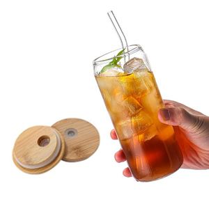2026 Glass <b>Cup</b> Bamboo <b>Lid</b> <b>With</b> Straw Transparent Portable 16 oz Heat-Resistant Glass <b>Cup</b> for Summer - Product Image 3