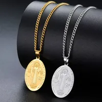 Kalung Medali Ajaib Baja Tahan Karat Kalung Santo Benediktus Oval Bunda Maria Kalung Santo Benediktus Perhiasan Katolik Hadiah