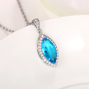 Collana con Pendente in Zircone Blu Marquise per Donne, Catena per Clavicola Color Acquamarina, Gioielli alla Moda - Product Image 3