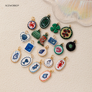 The Painted Leisure | 18K Gold Plated Brass Enamel Vintage Charms for DIY Jewelry Making | Coastal, Garden & Seafood Pendants - Product Image 5