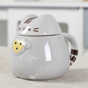 <span class=keywords><strong>Tasse</strong></span> en céramique Fatty Cat grise avec couvercle, forme de dessin animé 3D, <span class=keywords><strong>tasse</strong></span> à café au lait <span class=keywords><strong>Totoro</strong></span> - Product Image 1